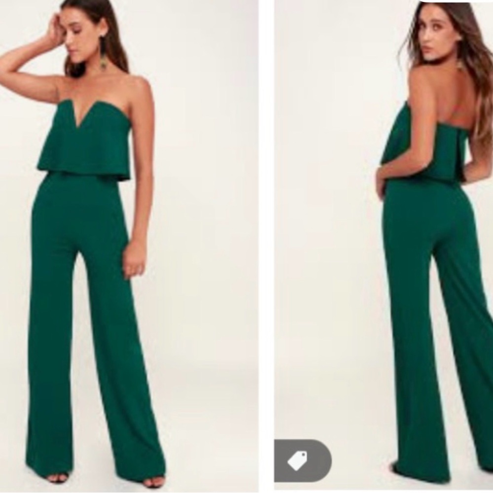Lulu’s Power of Love Emerald Green Jumpsuit Size L